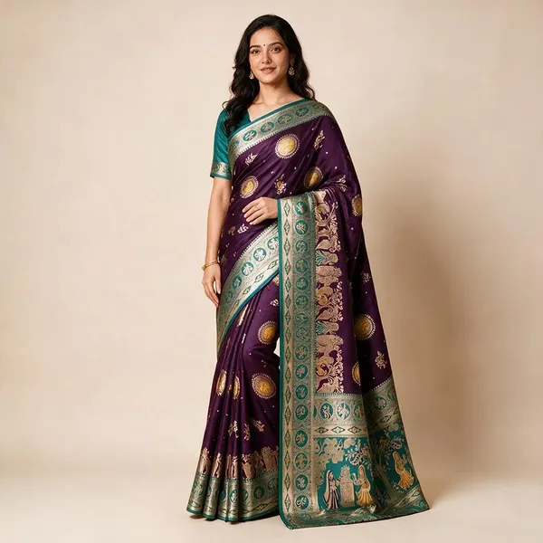 Purple_Silk_And_Polyester_Woven_Baluchari_Saree_For_Women