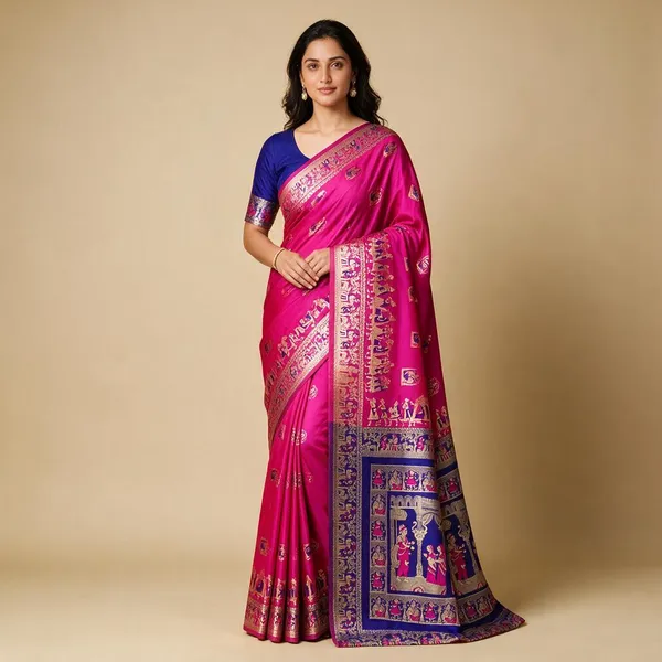 Pink_Silk_And_Polyester_Woven_Baluchari_Saree_For_Women