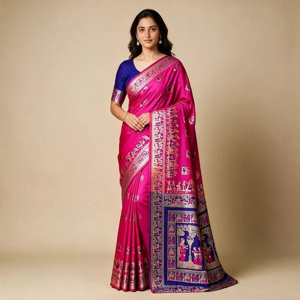 Pink_Silk_And_Polyester_Woven_Baluchari_Saree_For_Women