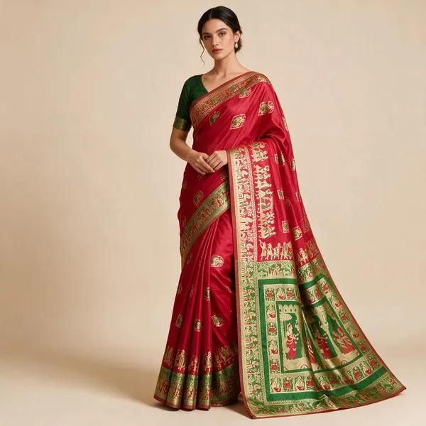 Red_Silk_And_Polyester_Woven_Baluchari_Saree_For_Women