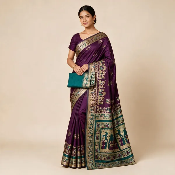 Purple_Silk_And_Polyester_Woven_Baluchari_Saree_For_Women