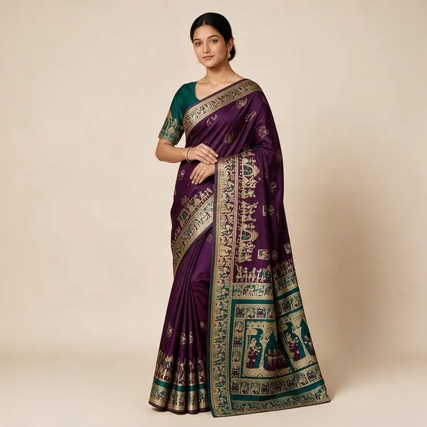 Purple_Silk_And_Polyester_Woven_Baluchari_Saree_For_Women