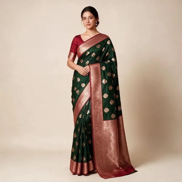 Green_Silk_And_Polyester_Woven_Baluchari_Saree_For_Women