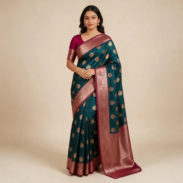 Blue_Silk_And_Polyester_Woven_Baluchari_Saree_For_Women