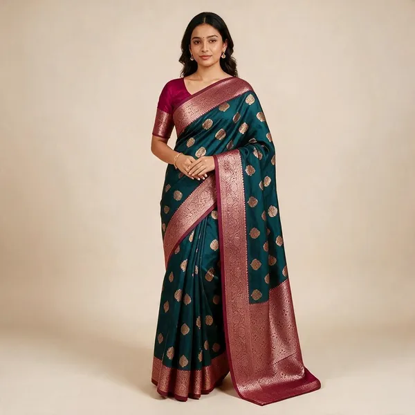 Blue_Silk_And_Polyester_Woven_Baluchari_Saree_For_Women