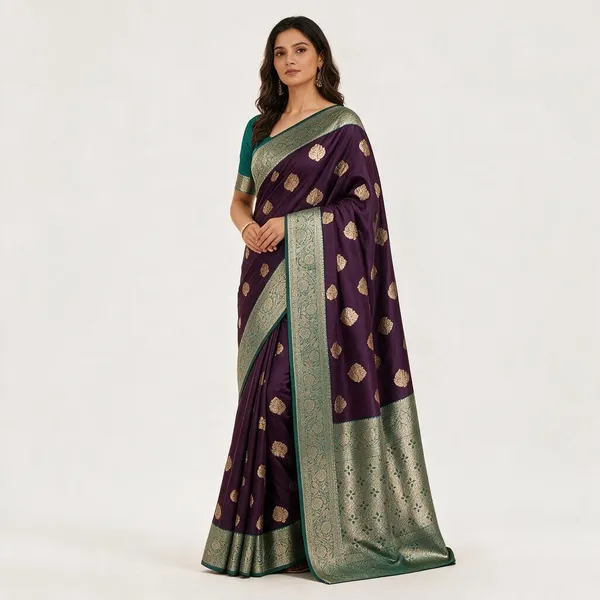 Purple_Silk_And_Polyester_Woven_Baluchari_Saree_For_Women