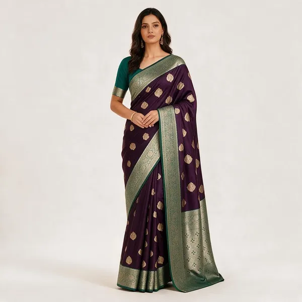 Purple_Silk_And_Polyester_Woven_Baluchari_Saree_For_Women