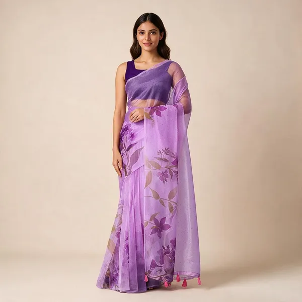 Lavender_Organza_Floral_Digital_Print_Tassel_Saree_For_Women