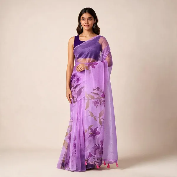 Lavender_Organza_Floral_Digital_Print_Tassel_Saree_For_Women
