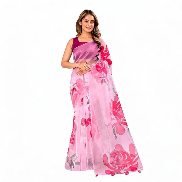 Pink_Organza_Floral_Digital_Print_Tassel_Saree_For_Women