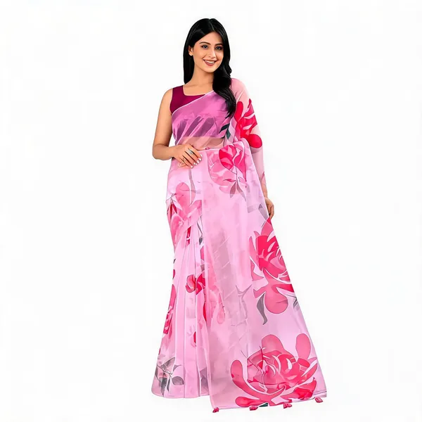 Pink_Organza_Floral_Digital_Print_Tassel_Saree_For_Women