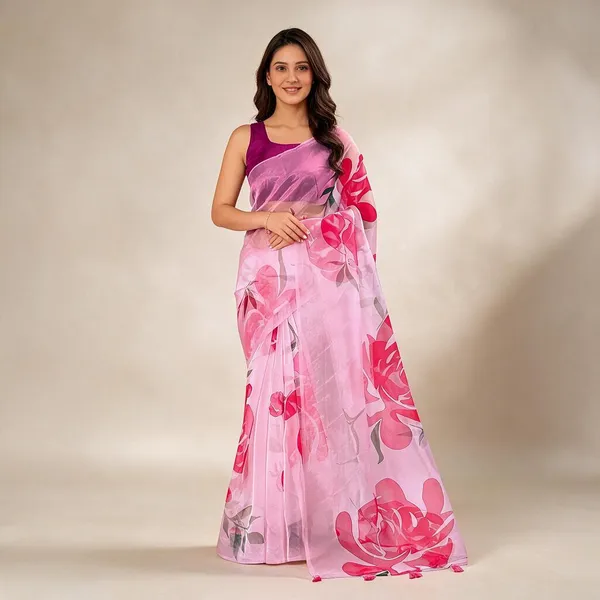 Pink_Organza_Floral_Digital_Print_Tassel_Saree_For_Women