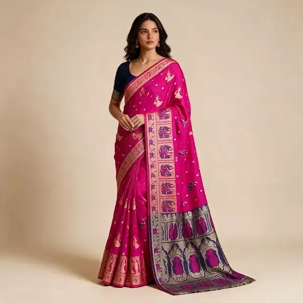 Pink_Silk_And_Polyester_Woven_Baluchari_Saree_For_Women