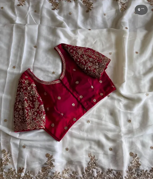 White_Pure_Soft_Rangoli_Silk_Saree_with_C-Pallu_Zari,_Sequin_&_Thread_Embroidery_Work_and_Maroon_Blouse