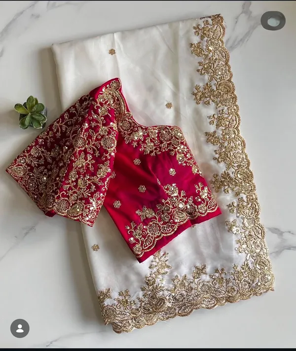 White_Pure_Soft_Rangoli_Silk_Saree_with_C-Pallu_Zari,_Sequin_&_Thread_Embroidery_Work_and_Maroon_Blouse