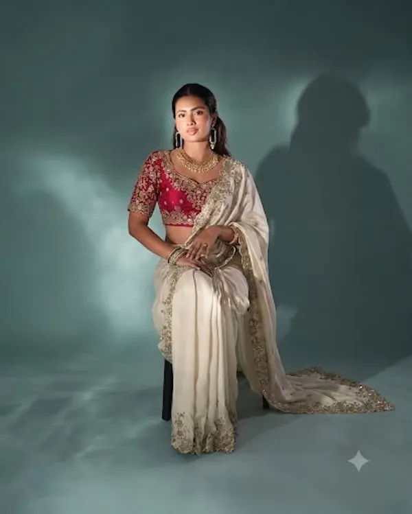 White_Pure_Soft_Rangoli_Silk_Saree_with_C-Pallu_Zari,_Sequin_&_Thread_Embroidery_Work_and_Maroon_Blouse