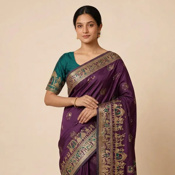 Purple_Silk_And_Polyester_Woven_Baluchari_Saree_For_Women