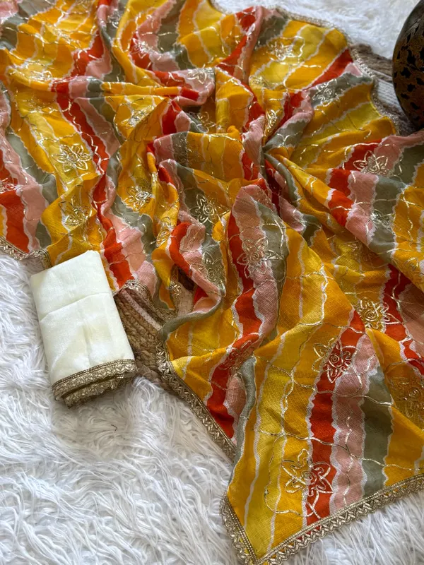 Yellow_Premium_Kota_Chex_Saree_with_Beautiful_Ribbon_Embroidery_Work