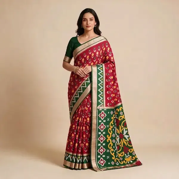 Deep_Red_Silk_Blend_Geometric_Woven_Saree_with_Traditional_Border_for_Women