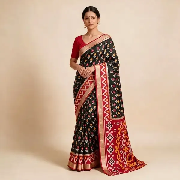 Black_Silk_Blend_Geometric_Woven_Saree_with_Traditional_Border_for_Women