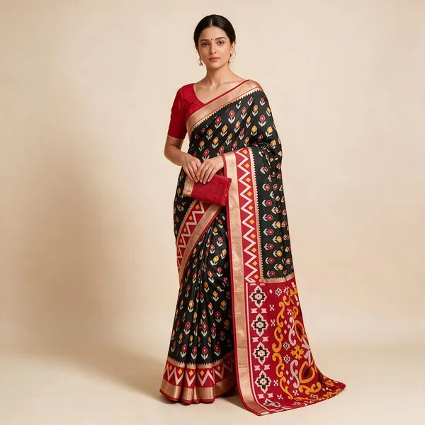 Black_Silk_Blend_Geometric_Woven_Saree_with_Traditional_Border_for_Women