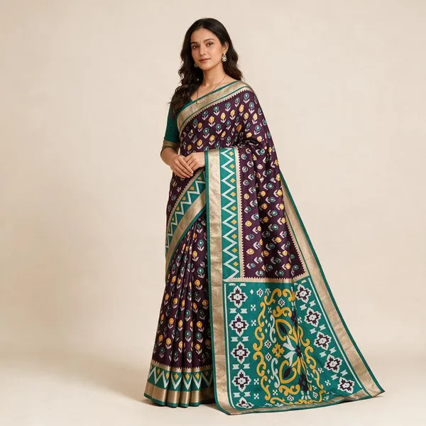 Dark_Purple_Silk_Blend_Geometric_Woven_Saree_with_Traditional_Border_for_Women