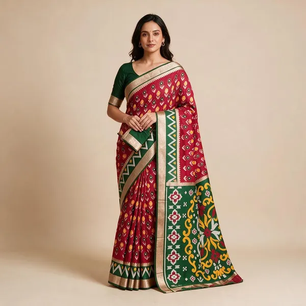 Deep_Red_Silk_Blend_Geometric_Woven_Saree_with_Traditional_Border_for_Women