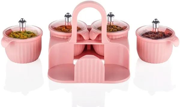 Plastic_Modern_Ribbed_Spice_Storage_Rack_Set_Of_1_(4_Jars)