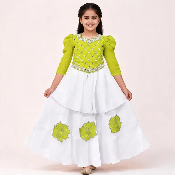 White_And_Green_Georgette_Embroidered_Flared_Gown_For_Girls