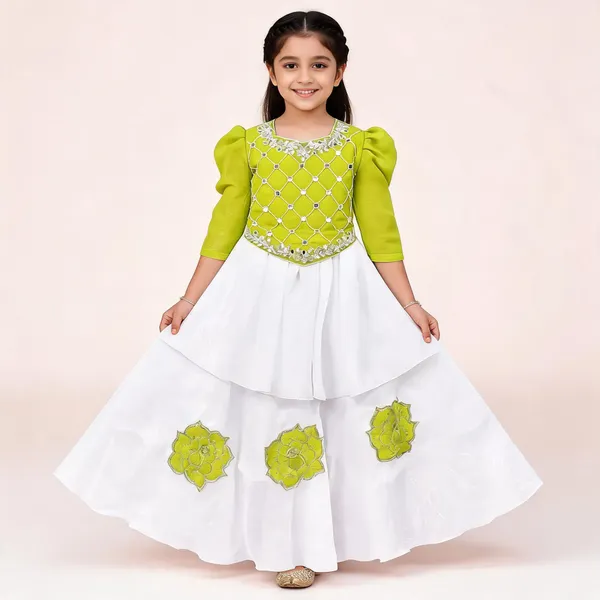 White_And_Green_Georgette_Embroidered_Flared_Gown_For_Girls