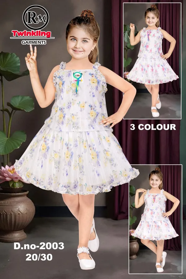 White_Floral_Print_Flared_Dress_for_Girls