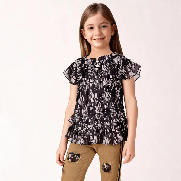 Black_Floral_Print_Georgette_Top_And_Pants_Set_For_Girls