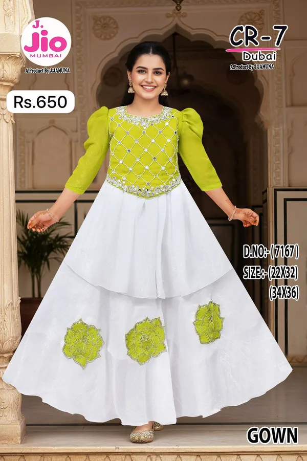 White_And_Green_Embroidered_Flared_Gown_for_Women