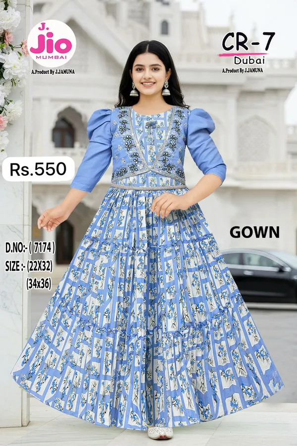 Blue_Printed_Puff_Sleeve_Gown_Dress_For_Women