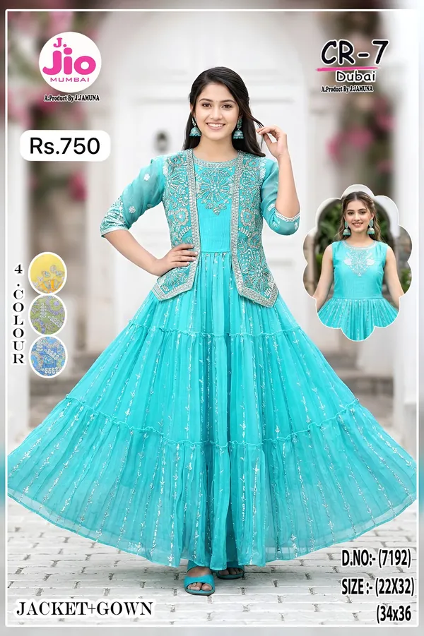 Turquoise_Embellished_Jacket_Gown_For_Women
