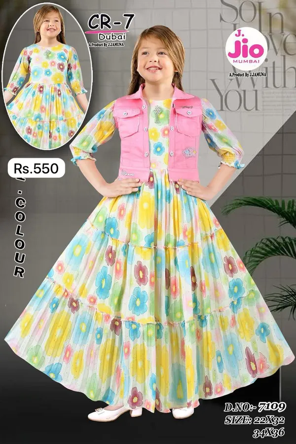 Multicolour_Floral_Print_Dress_With_Pink_Vest_for_Girls