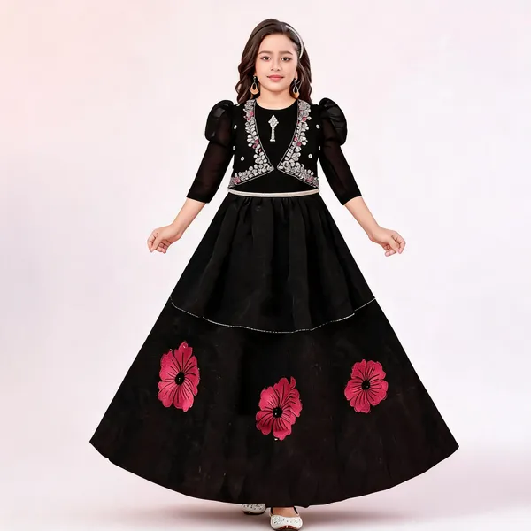 Black_Georgette_Embroidered_Flared_Gown_For_Girls