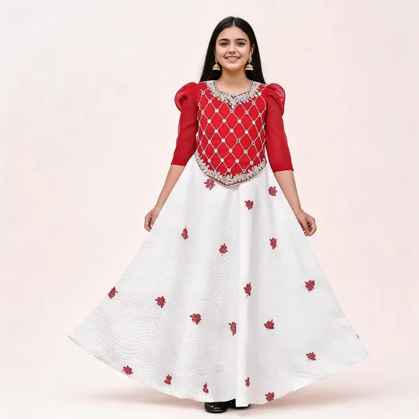 Red_And_White_Georgette_Flared_Gown_For_Girls