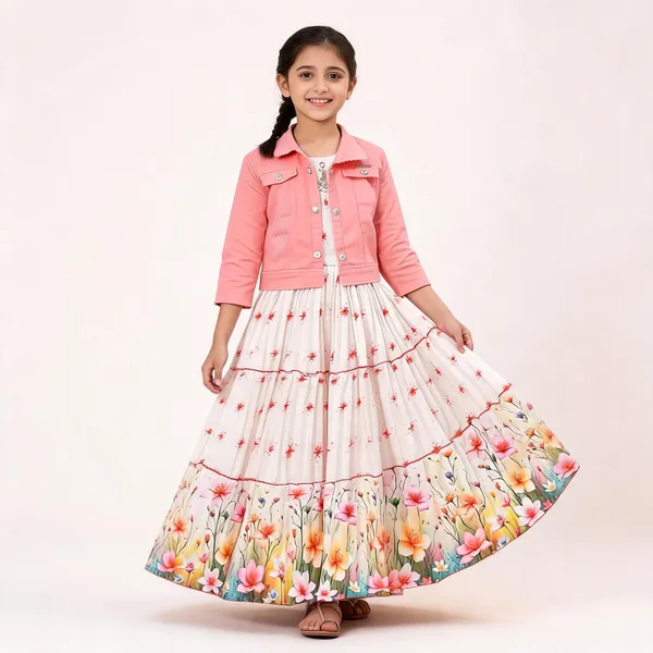 Pink_Georgette_Printed_Jacket_Flared_Gown_For_Girls