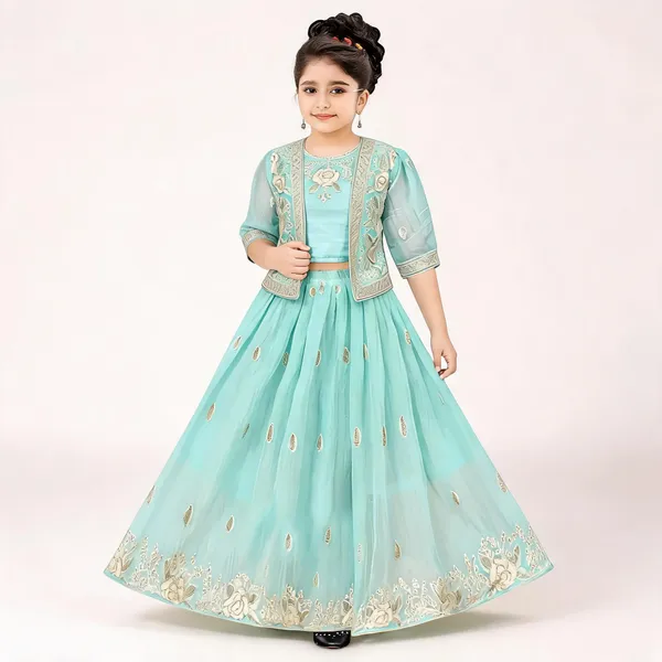 Mint_Georgette_Embroidered_Flared_Lehenga_Set_For_Girls