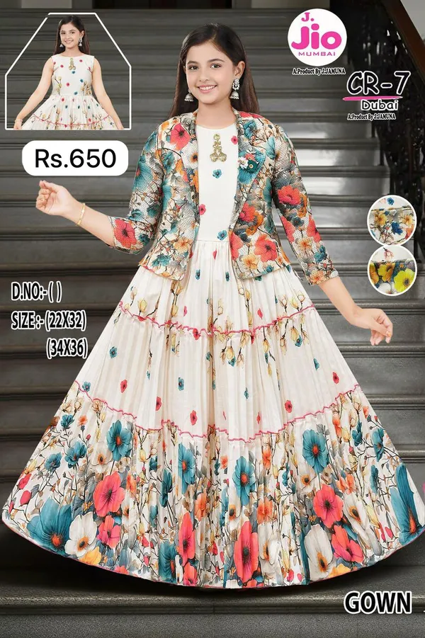 Cream_Floral_Print_Flared_Gown_For_Girls