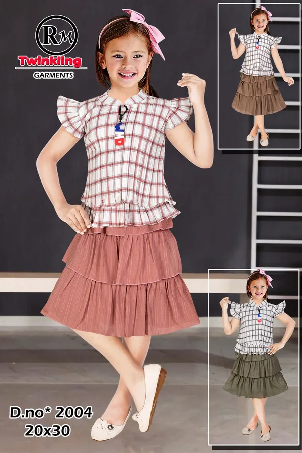 Multicolor_Plaid_Ruffle_Top_And_Tiered_Skirt_Set_for_Girls