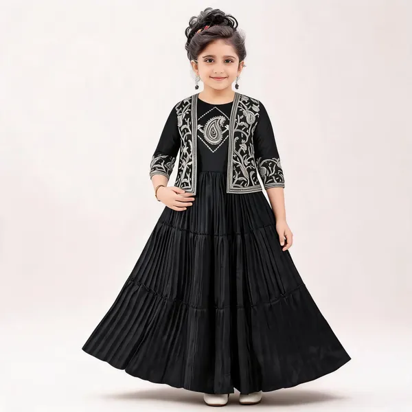 Black_Georgette_Embroidered_Jacket_Flared_Gown_For_Girls