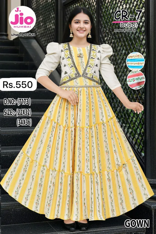 Yellow_Floral_Print_Flared_Gown_for_Women