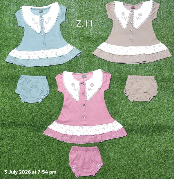 Multicolor__Cotton_And_Polyster_Printed_Sleeveless_Frock_Set_For_Baby_Girls