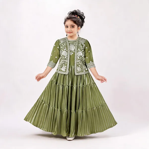 Green_Georgette_Embroidered_Anarkali_Jacket_Gown_For_Girls