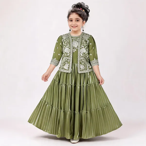 Green_Georgette_Embroidered_Anarkali_Jacket_Gown_For_Girls