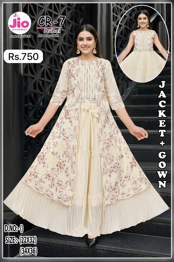 Cream_Floral_Jacket_Gown_Dress_for_Girls