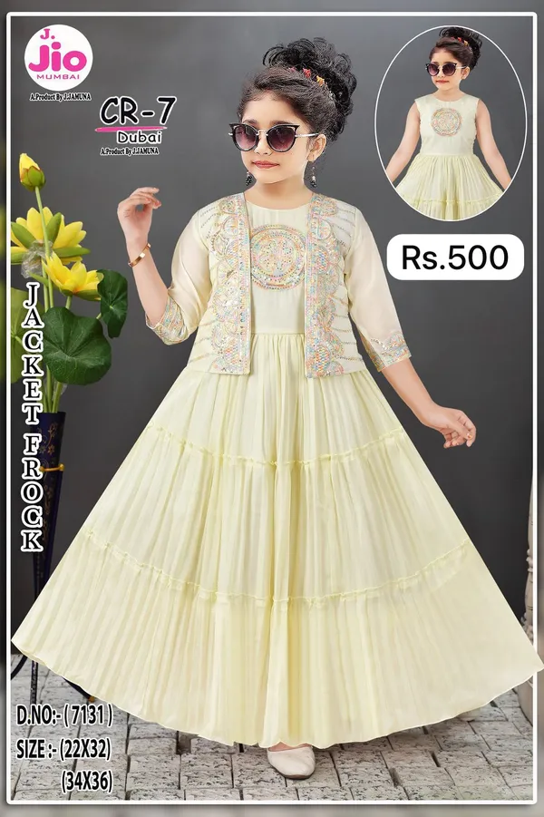 Cream_Layered_Frock_Dress_With_Jacket_for_Girls