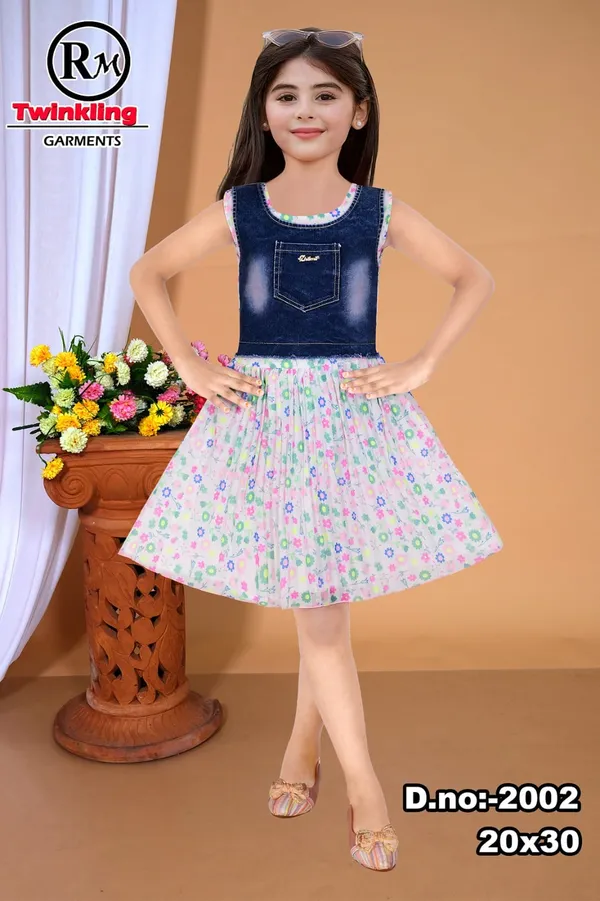 Blue_Denim_Style_Floral_Flared_Dress_for_Girls
